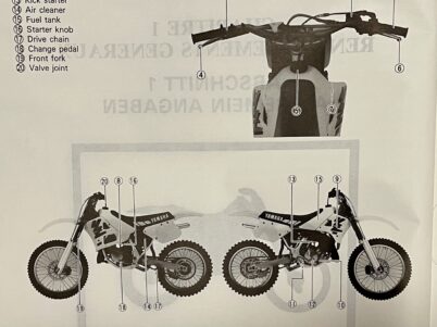 Yamaha YZ125 1989 Motocross FAHRER- UND WARTUNGSHANDBUCH DEMONTAGE UND MONTAGE AUSGABE